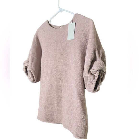Anthropologie COS Wool Bouclé Top in Mauve With Gathered Cuffs Size 6 - Picture 12 of 16